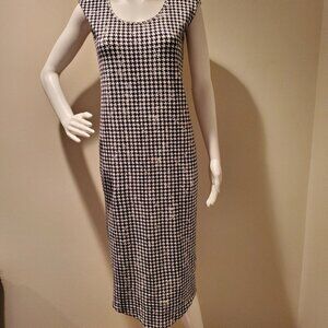 Monrow Houndstooth Stretch Cotton Jersey Midi Dress Black White M